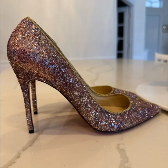 Christian Louboutin Authentic Pink Glitter Pointed Toe Pumps 38